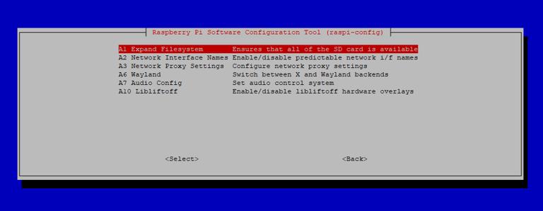 Expand filesystem option in raspi-config